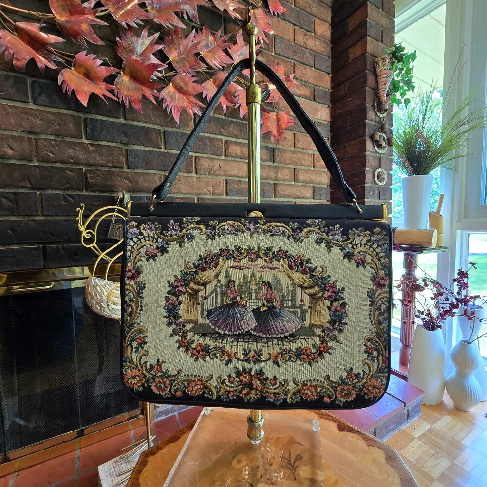 La Marquise - Vintage Tapestry Bag, Gold Hardware & Velvet Back​